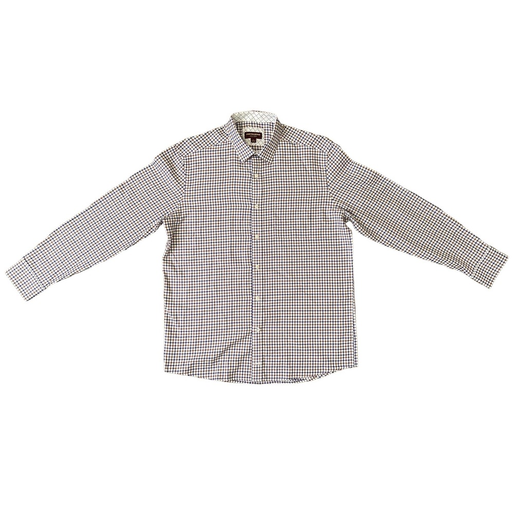 Johnston & Murphy Button Down Checkered Shirt Mens Large Blue Designer Preppy
